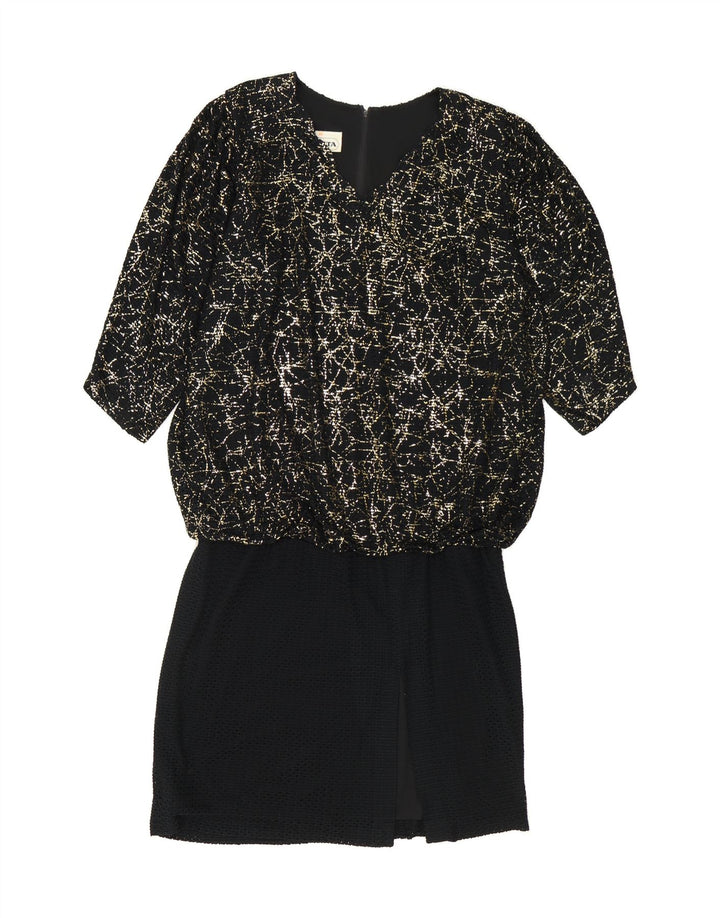PUSZTA Womens Abstract Pattern Drop Waist Dress IT 44 Medium Black Vintage Puszta and Second-Hand Puszta from Messina Hembry 