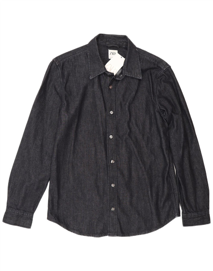 Zara Mens Denim Shirt Large Navy Blue Cotton