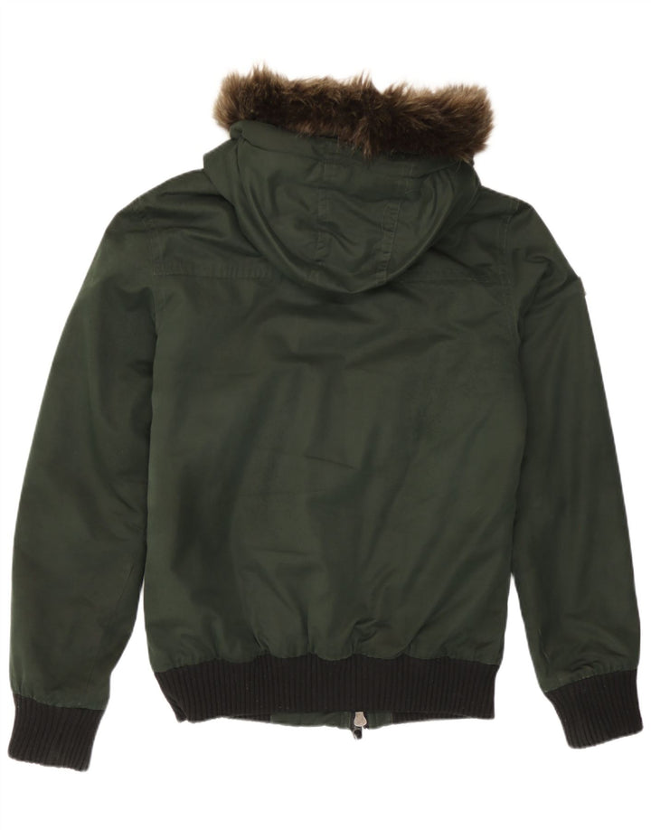 Superdry Mens Hooded Bomber Jacket UK 36 Small Green Colourblock Polyester