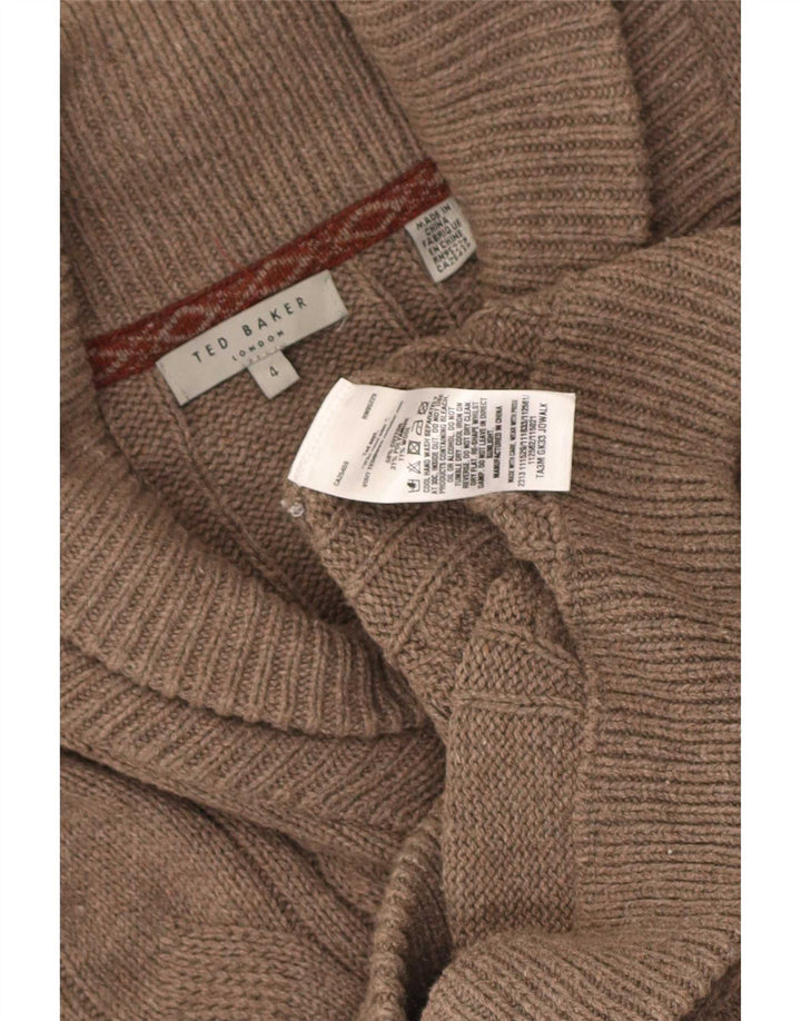 Ted Baker Mens Cardigan Sweater Size 4 Large Brown Cotton