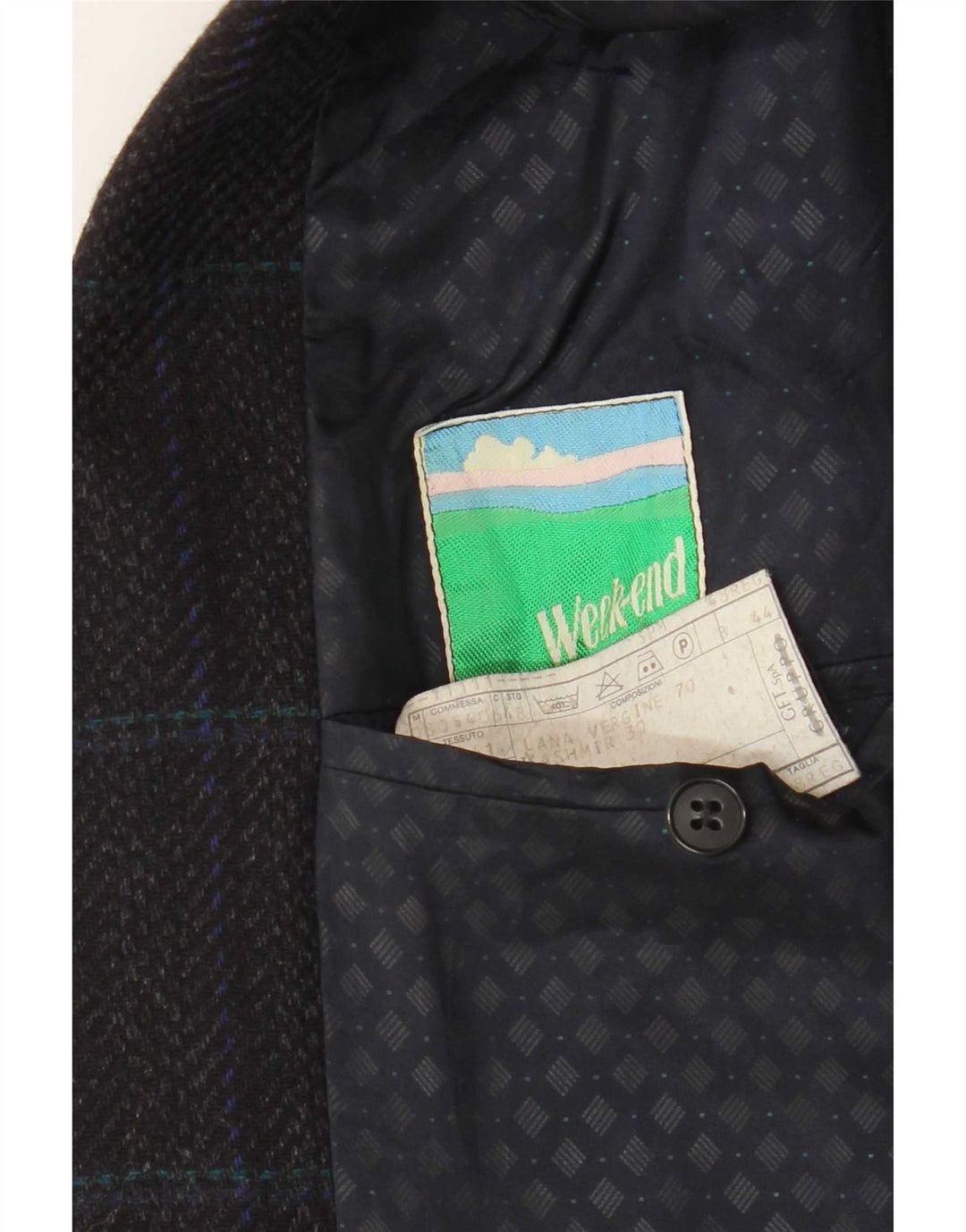 Giacca blazer da uomo a 2 bottoni Weekend IT 48 Lana vergine a quadri nera media