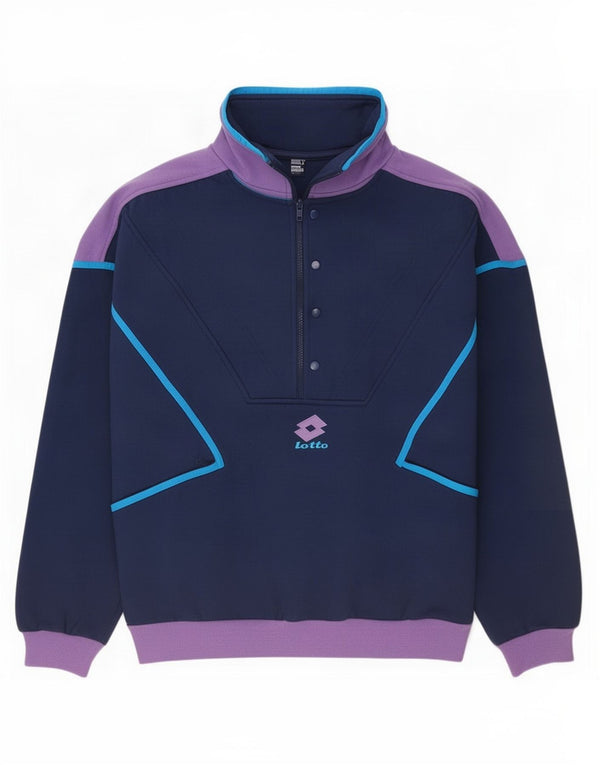 Felpa da uomo con collo con zip Lotto, maglione grande, poliestere color block blu navy