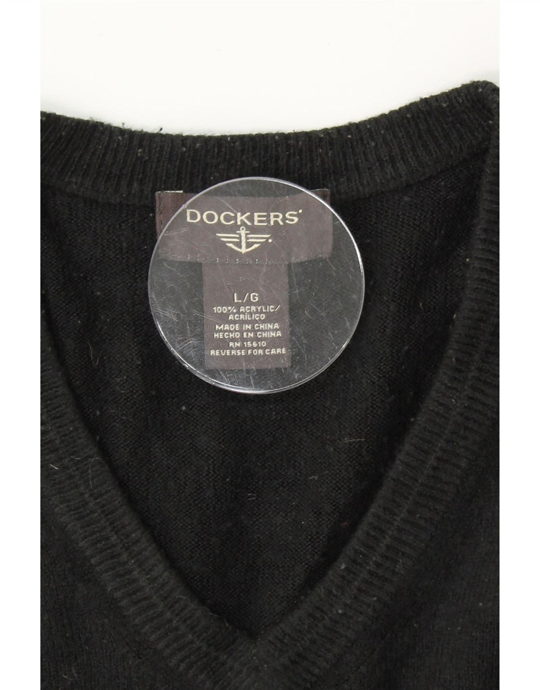 DOCKERS Mens V-Neck Jumper Sweater Large Black Acrylic Vintage Dockers and Second-Hand Dockers from Messina Hembry 