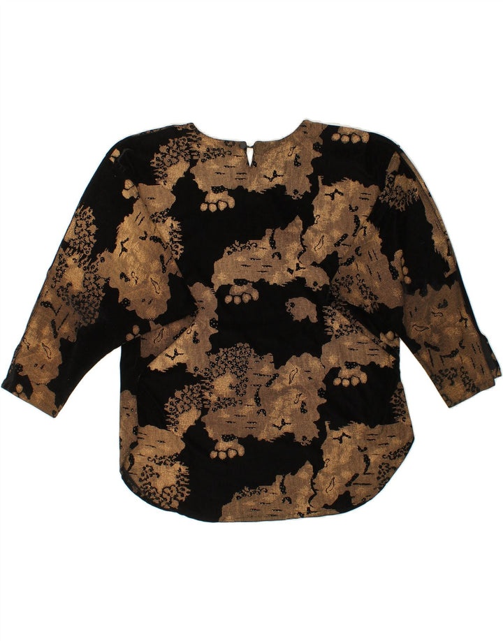 VINTAGE Womens Abstract Pattern Top 3/4 Sleeve UK 18 XL Black Vintage Vintage and Second-Hand Vintage from Messina Hembry 
