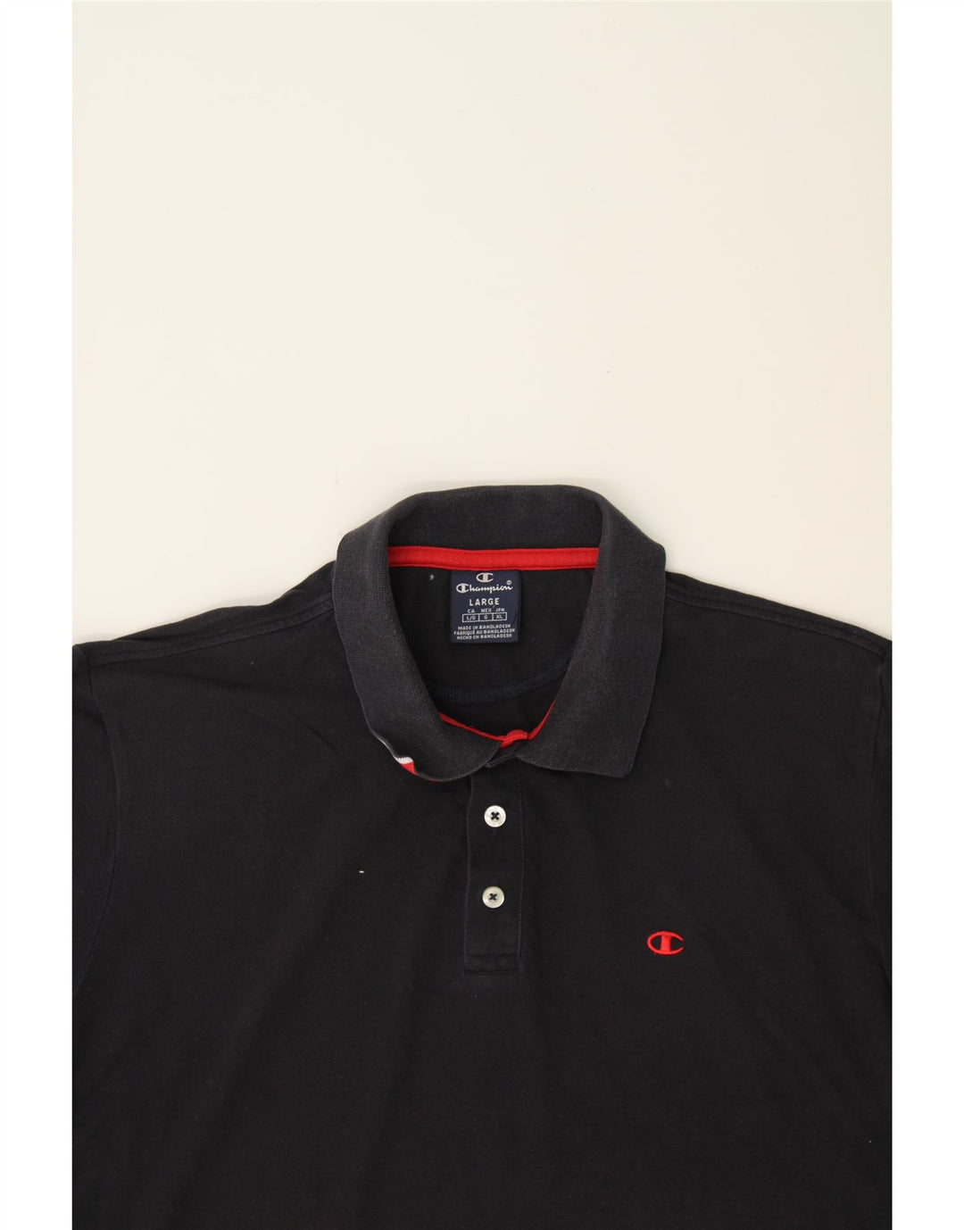 CHAMPION Mens Polo Shirt Large Navy Blue Cotton Vintage Champion and Second-Hand Champion from Messina Hembry 