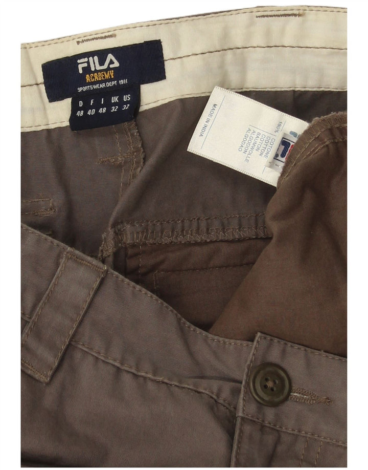 Fila Mens Straight Cargo Trousers W32 L28 Brown Cotton