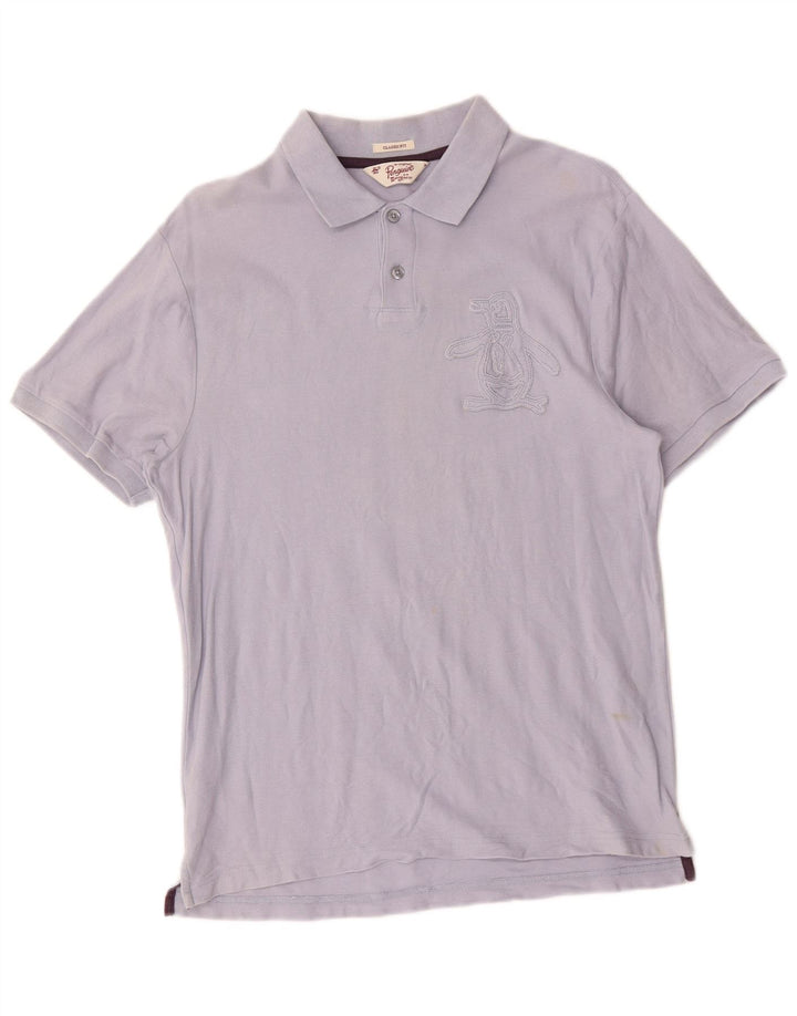 Penguin Mens Graphic Classic Fit Polo Shirt Medium Blue Cotton