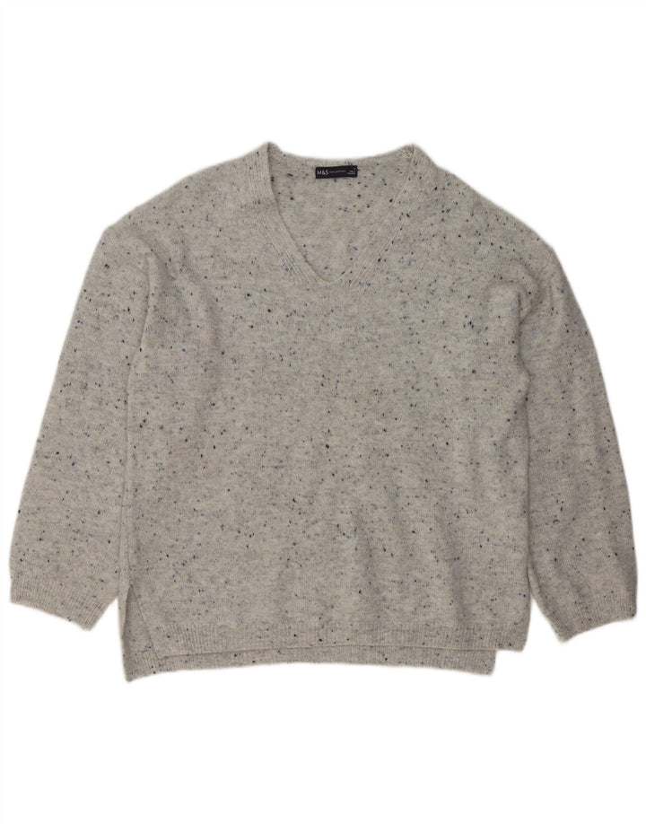 Marks & Spencer Dame V-hals sweater UK 14 Medium Grey Flecked