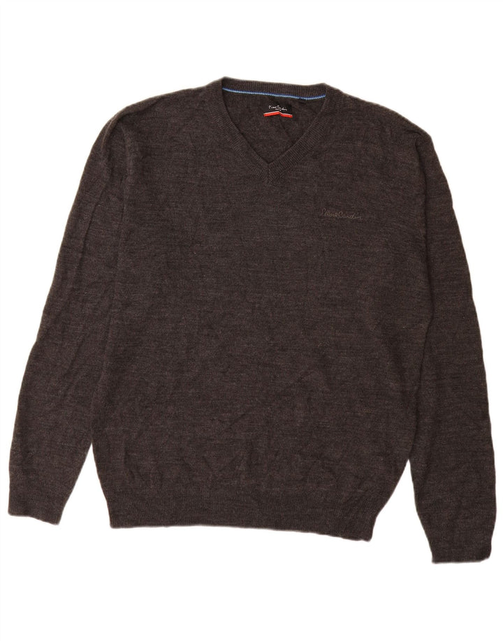 Pierre Cardin Mens V-Neck Jumper Sweater Large Grey Acrylic
