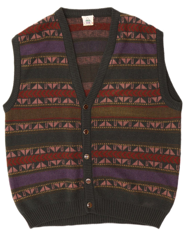 Pulover cardigan fără mâneci pentru bărbați, IT 56/58 XL, acrilic cu dungi verzi