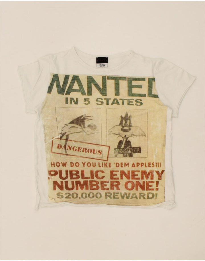 SISLEY Boys Graphic T-Shirt Top 7-8 Years Medium White Cotton Vintage Sisley and Second-Hand Sisley from Messina Hembry 