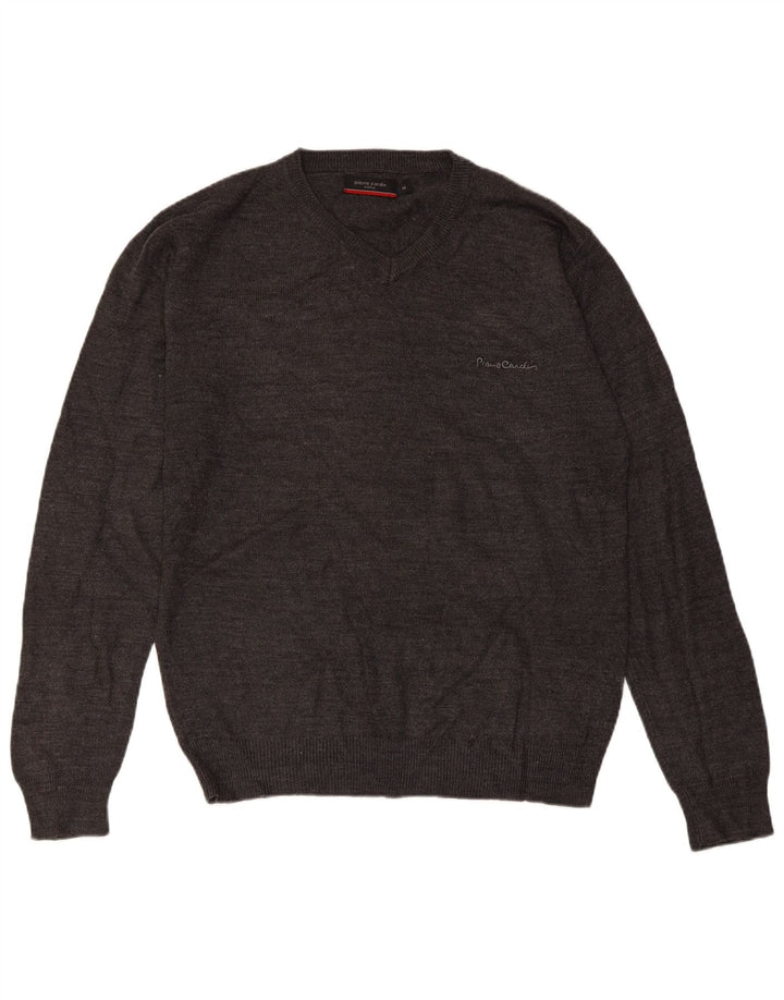 PIERRE CARDIN Mens V-Neck Jumper Sweater Medium Grey Acrylic
