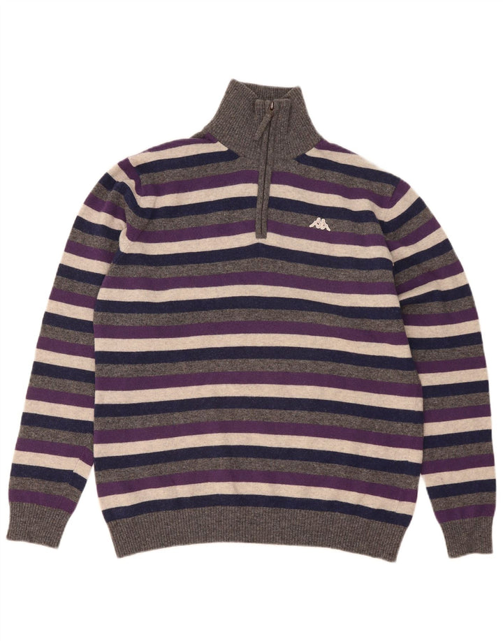 Kappa Mens Zip Neck Jumper Sweater XL Multicoloured Striped Wool