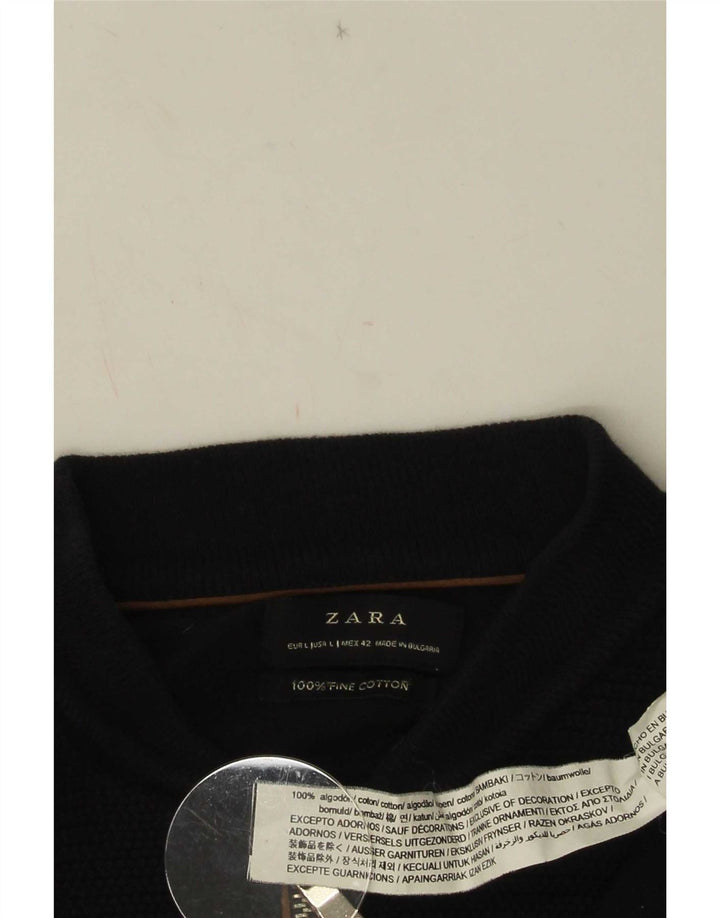 Zara Mens Cardigan Sweater Large Navy Blue Cotton