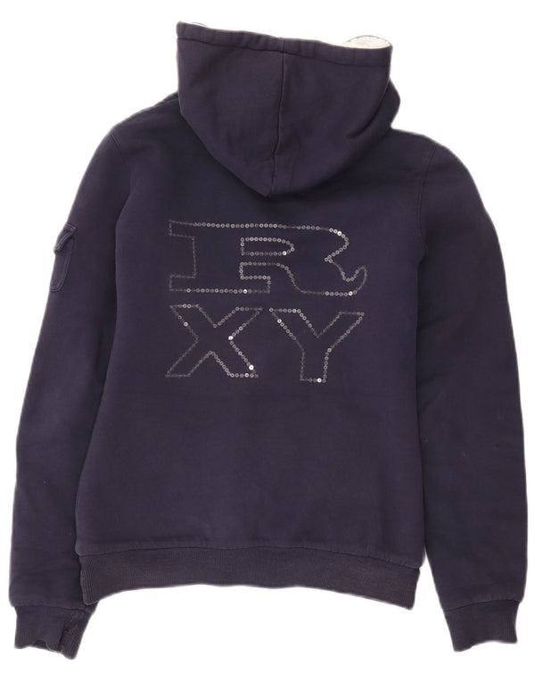 Roxy Womens Graphic Zip Hoodie Sweater UK 6 XS Navy Blue Polyester