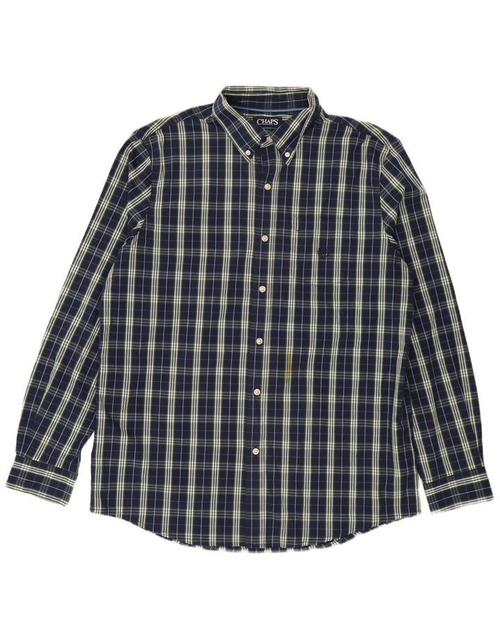 Chaps Mens Shirt Large Navy Blue Check Cotton