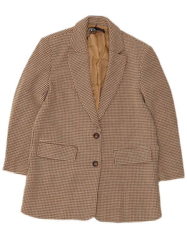 Jaqueta blazer oversized Zara feminina com 2 botões Reino Unido 6 XS Bege Houndstooth