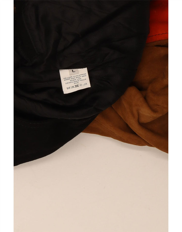Giacca da motociclista vintage in pelle scamosciata da donna UK 16 grande blocco di colore multicolore