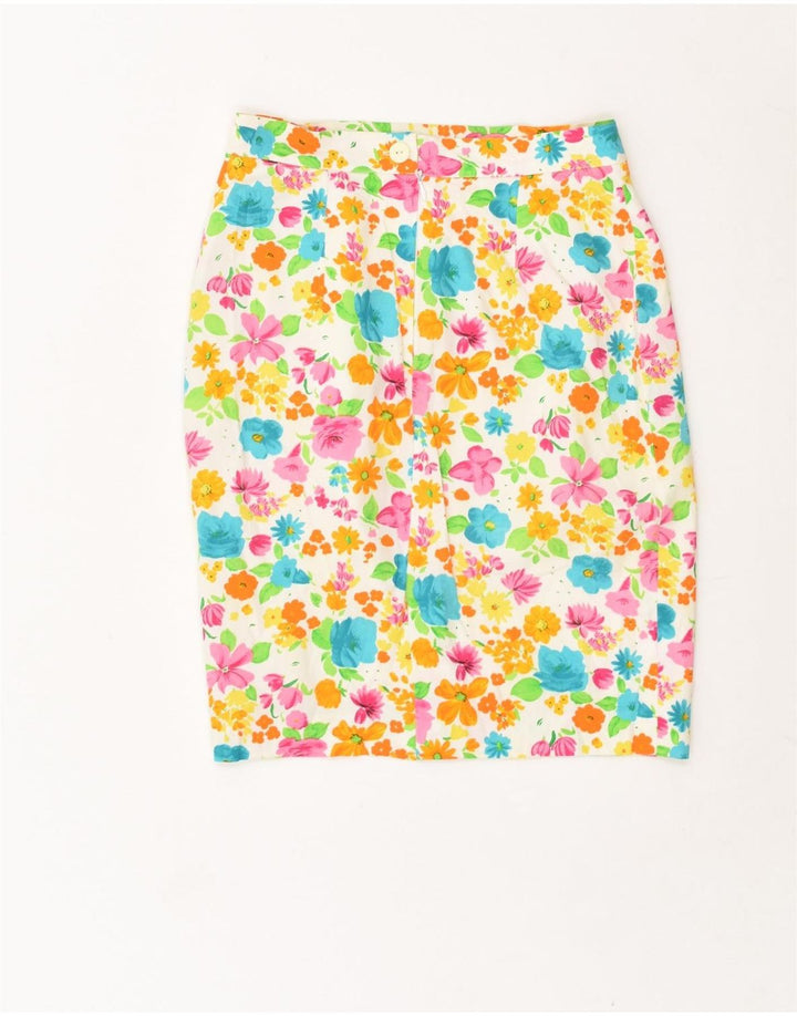 VINTAGE Womens Straight Skirt UK 12 Medium W28 Multicoloured Floral Cotton | Vintage Vintage | Thrift | Second-Hand Vintage | Used Clothing | Messina Hembry 