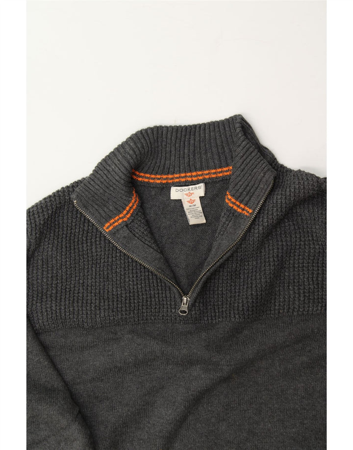 DOCKERS Mens Zip Neck Jumper Sweater Medium Grey Cotton Vintage Dockers and Second-Hand Dockers from Messina Hembry 