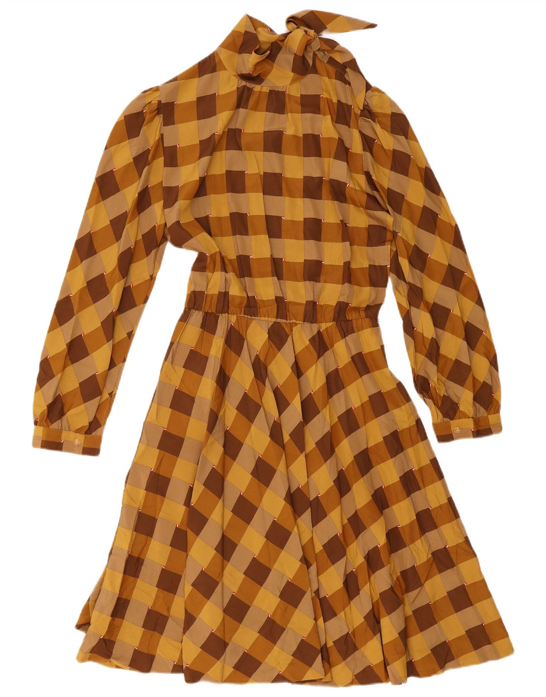Vintage Womens Long Sleeve A-Line Dress IT 42 Medium Brown Check