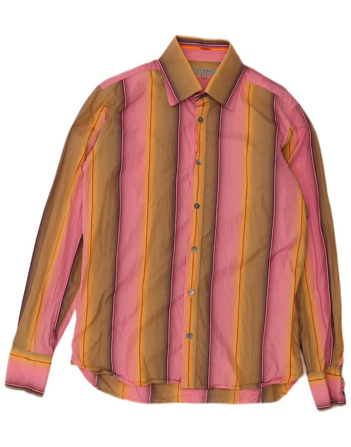 Camisa masculina Ted Baker tamanho 3 médio algodão listrado multicolorido