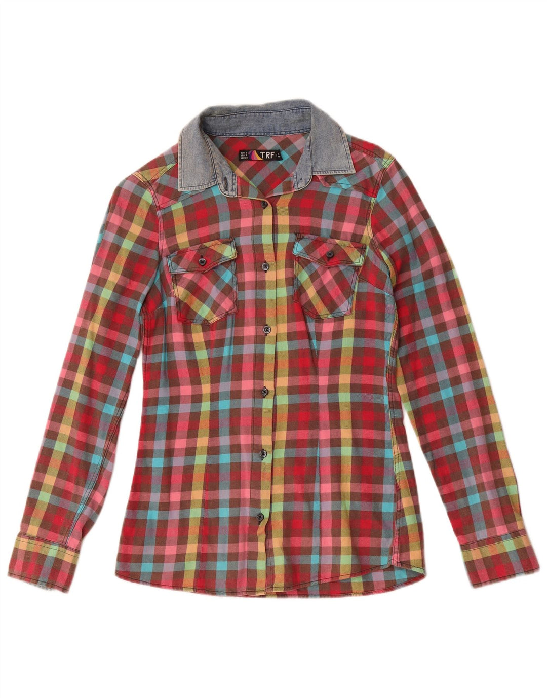 Vintage Womens Flannel Shirt UK 10 Small Multicoloured Check Cotton
