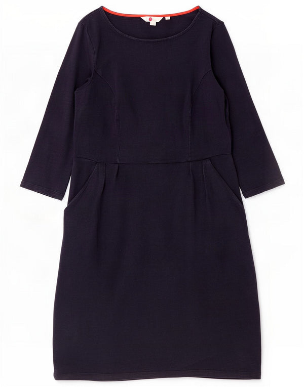 Boden Womens 3/4 Sleeve Shift Dress UK 12 Medium Navy Blue Cotton
