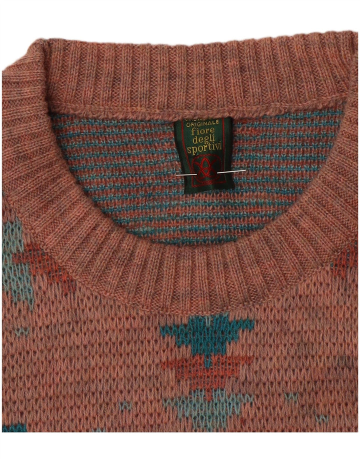 Vintage Mens Crew Neck Jumper Sweater Large Pink Geometric