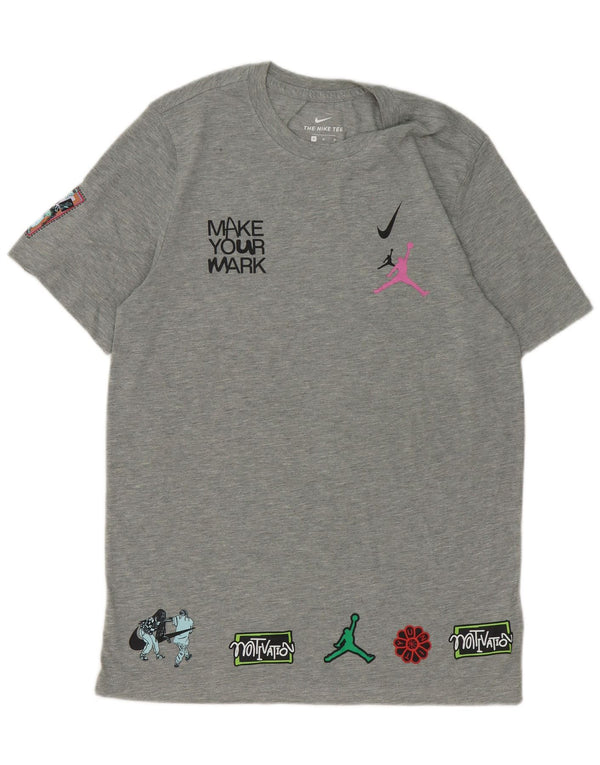 Nike Herre Dri Fit grafisk T-shirt top mellemgrå polyester