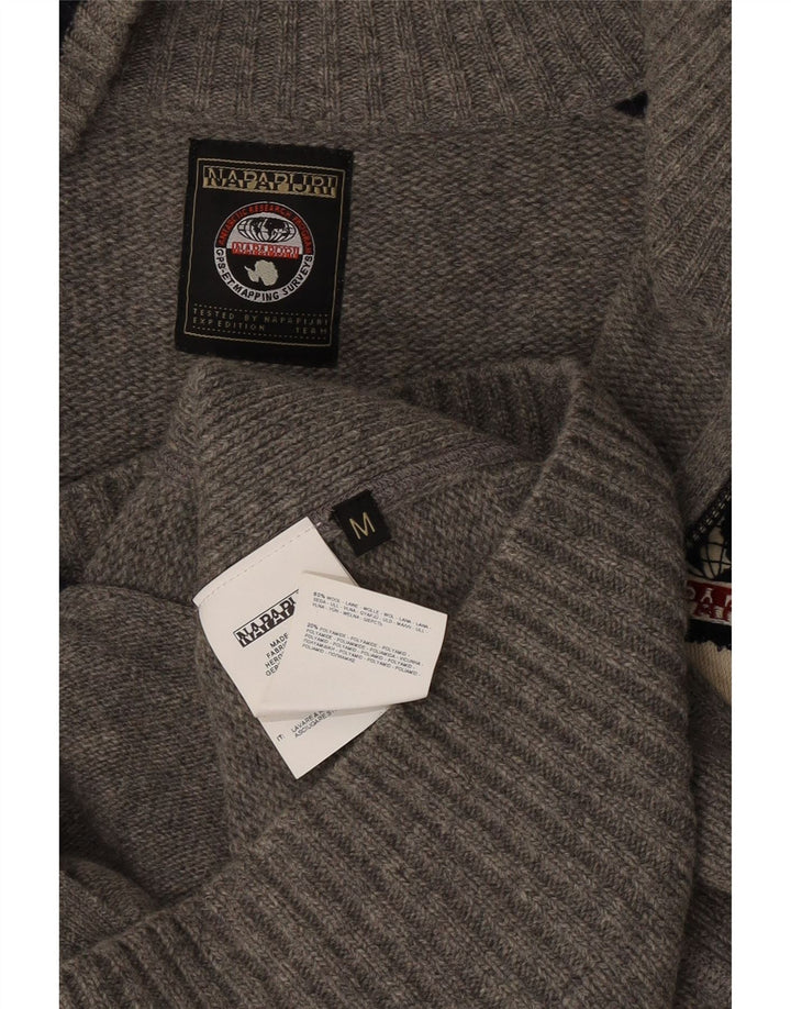 Napapijri Herren-Cardigan-Pullover aus mittelgrauer Colourblock-Wolle