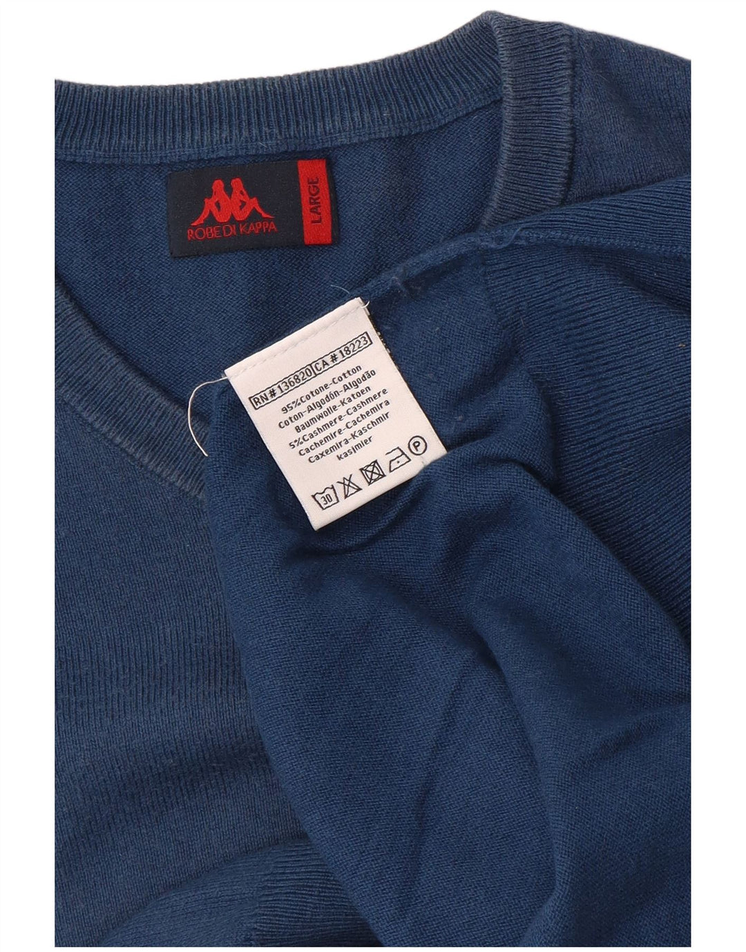 Kappa Mens V-Neck Jumper Sweater Large Blue Cotton