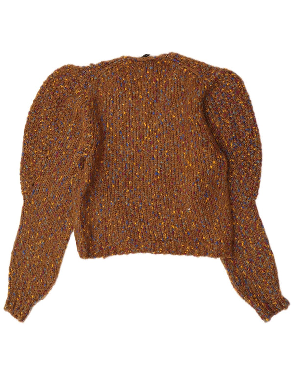Zara Damen-Pullover mit V-Ausschnitt, UK 14, mittelbraun geflecktes Acryl