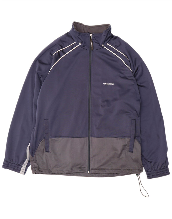 DIADORA Mens Tracksuit Top Jacket UK 40 Medium Navy Blue Colourblock