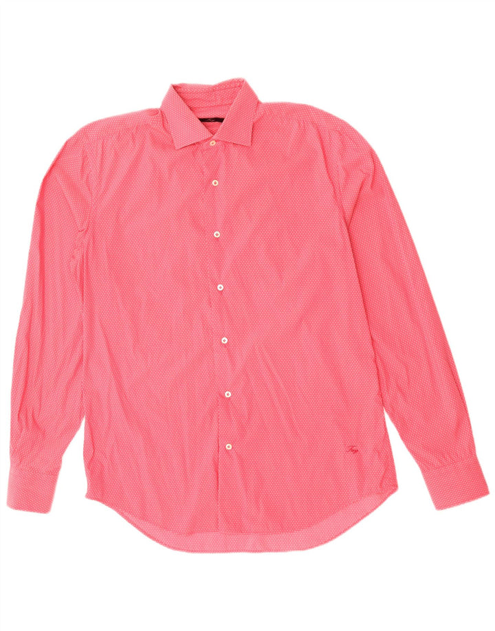 FAY Mens Shirt Size 39 15 1/2 Medium Pink Spotted Cotton