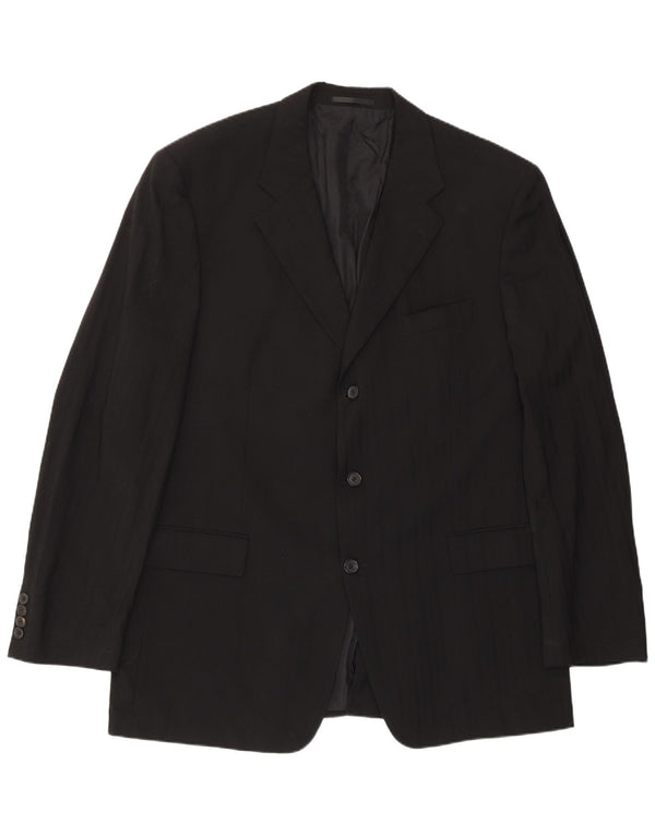 Jaqueta Blazer Masculina Hugo Boss com 3 Botões EU 56 3XL Lã Listrada Preta