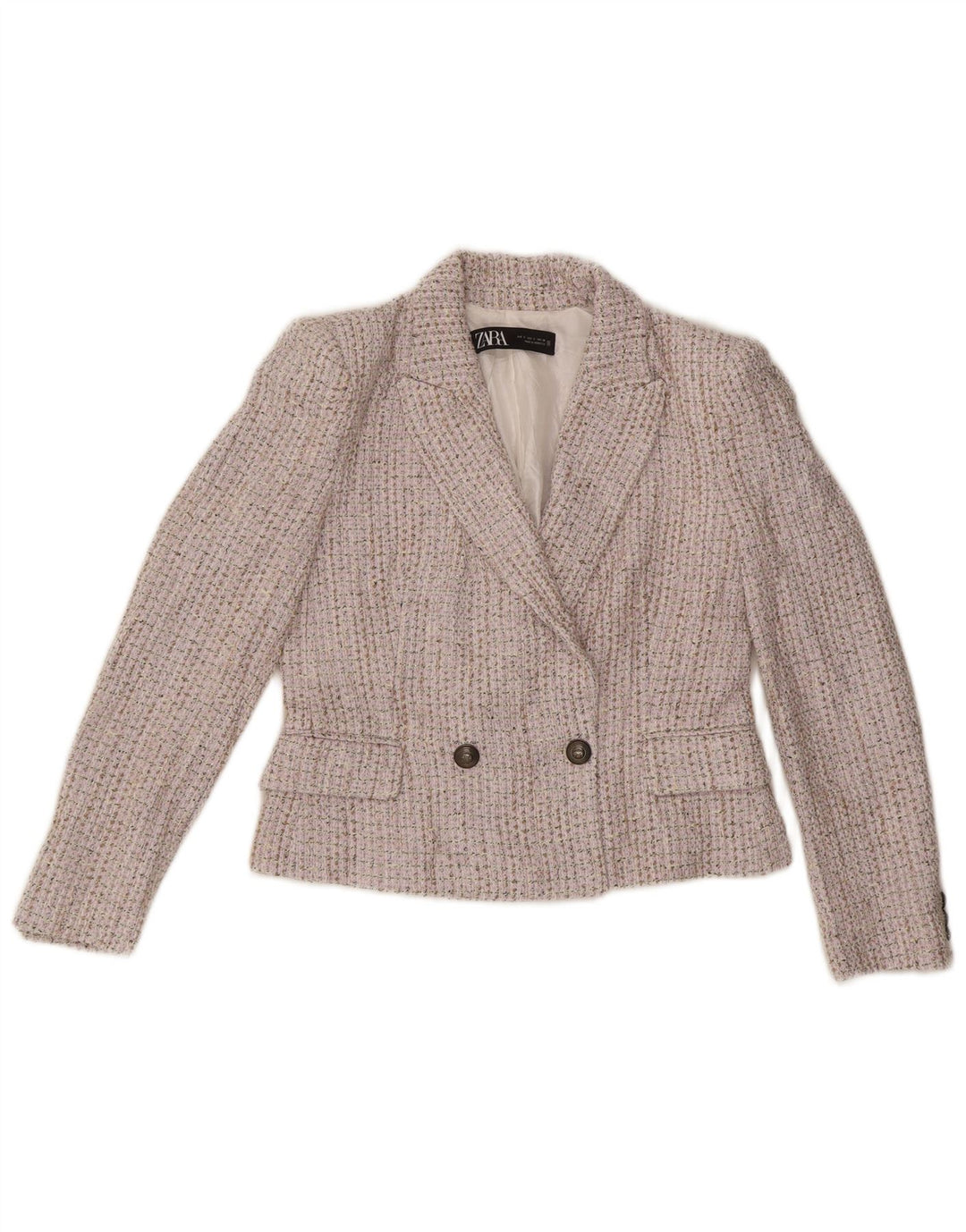 Женский двубортный пиджак Zara UK 10, маленький бежевый в крапинку