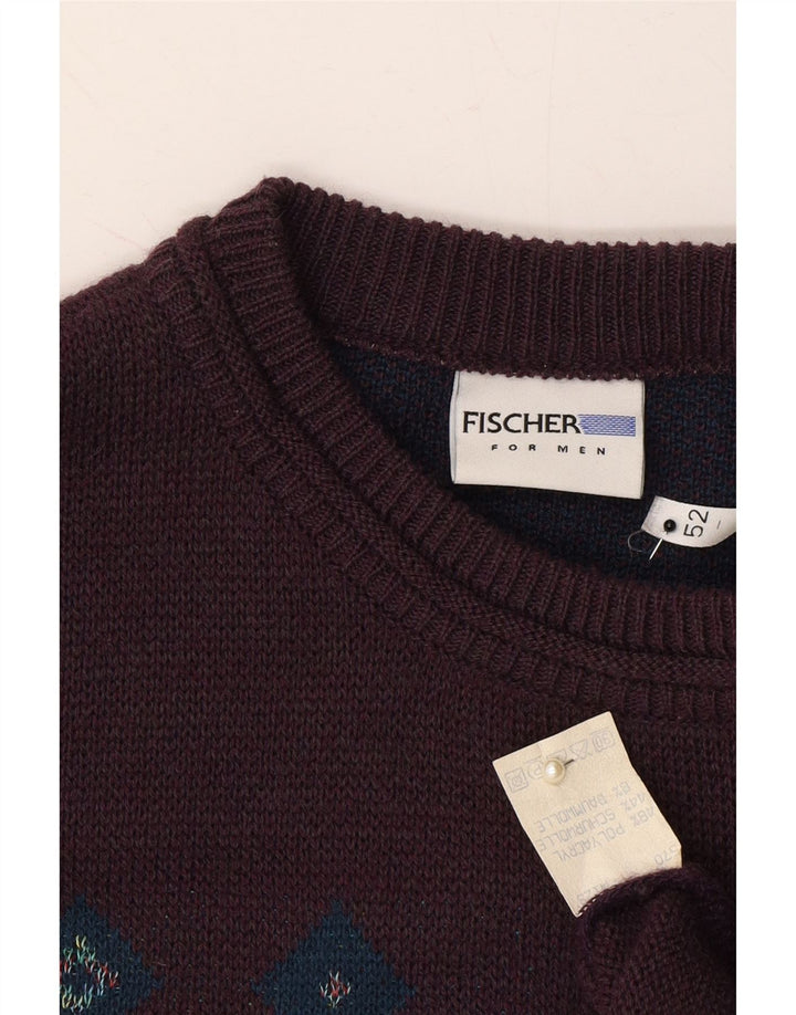 FISCHER Mens Crew Neck Jumper Sweater IT 52 Large Purple Geometric Vintage Fischer and Second-Hand Fischer from Messina Hembry 