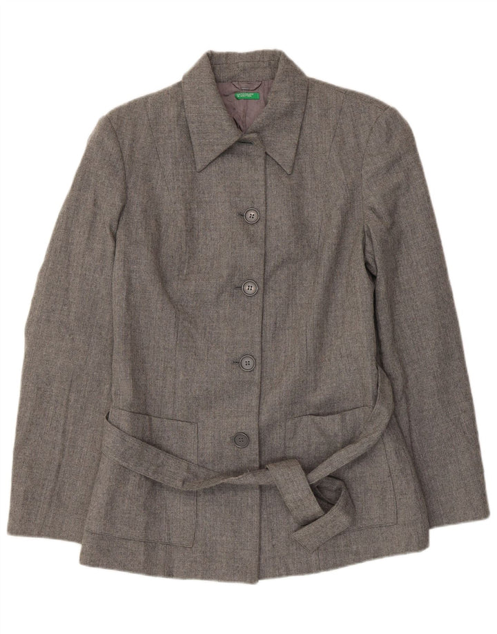 Giacca Blazer 5 Bottoni Donna Benetton IT 44 Lana Vergine Grigio Medio