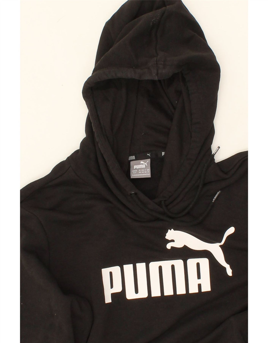 PUMA Womens Graphic Hoodie Jumper UK 10 Small Black Polyester Vintage Puma and Second-Hand Puma from Messina Hembry 