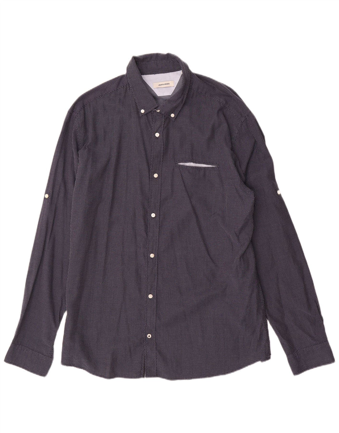 Jack & Jones Herrenhemd 2XL Marineblau mit geometrischem Muster aus Baumwolle