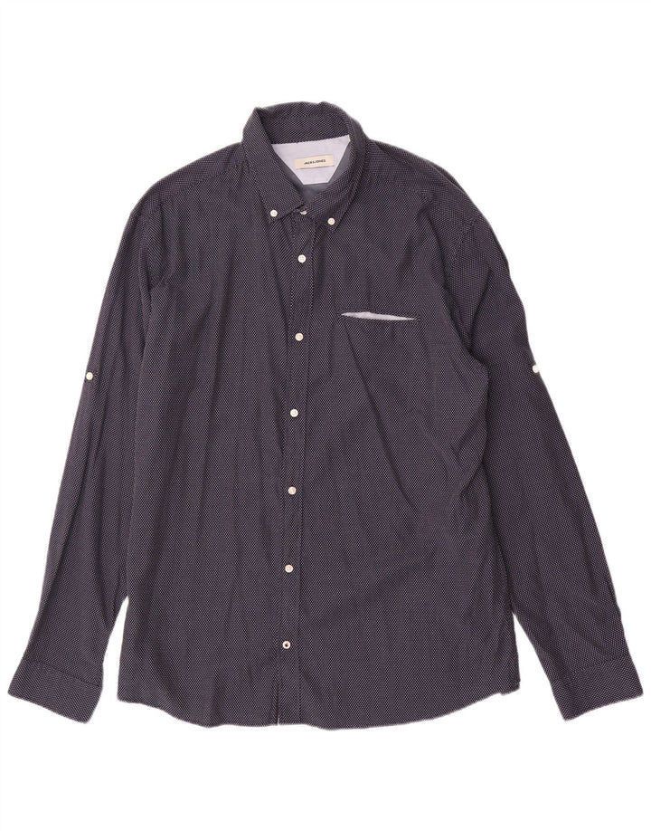 Jack & Jones Herrenhemd 2XL Marineblau mit geometrischem Muster aus Baumwolle