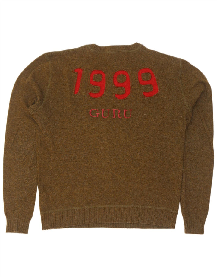 Ανδρικό πουλόβερ Guru Graphic Crew Neck Jumper Medium Khaki Wool