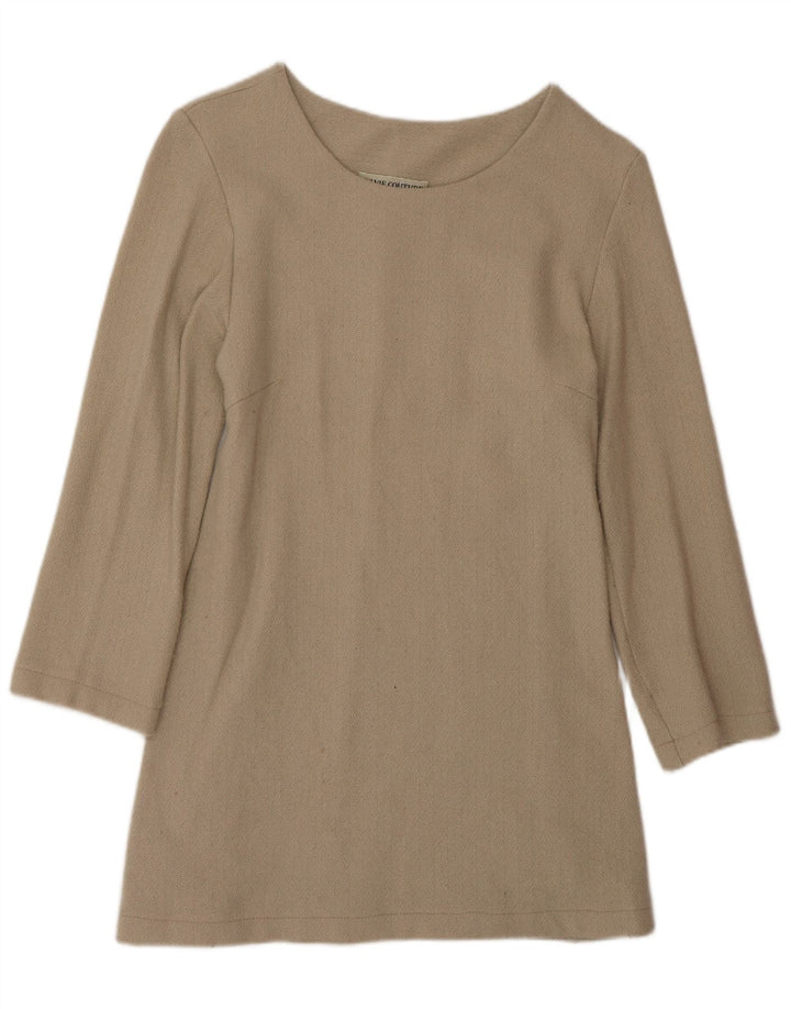 Vintage Womens Long Sleeve Shift Dress EU 42 Large Beige
