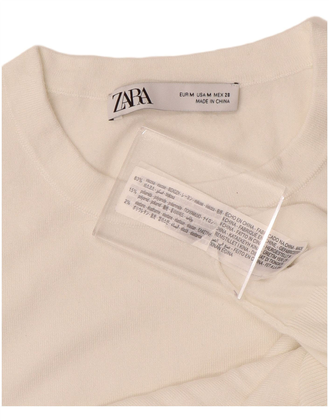 ZARA Womens Short Sleeve Crew Neck Jumper Sweater UK 12 Medium White