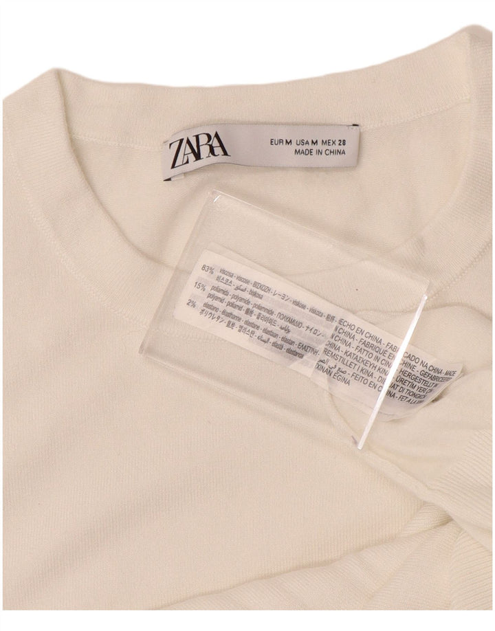 ZARA Womens Short Sleeve Crew Neck Jumper Sweater UK 12 Medium White