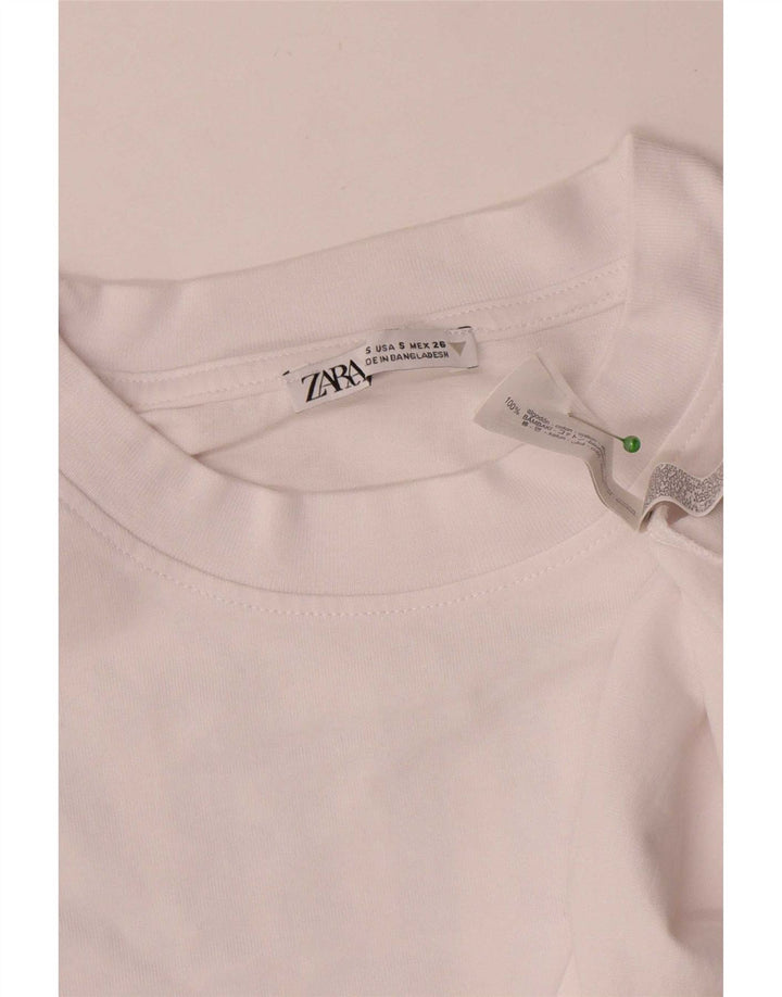 Zara Womens Oversized Graphic Top Long Sleeve UK 10 Small White Floral