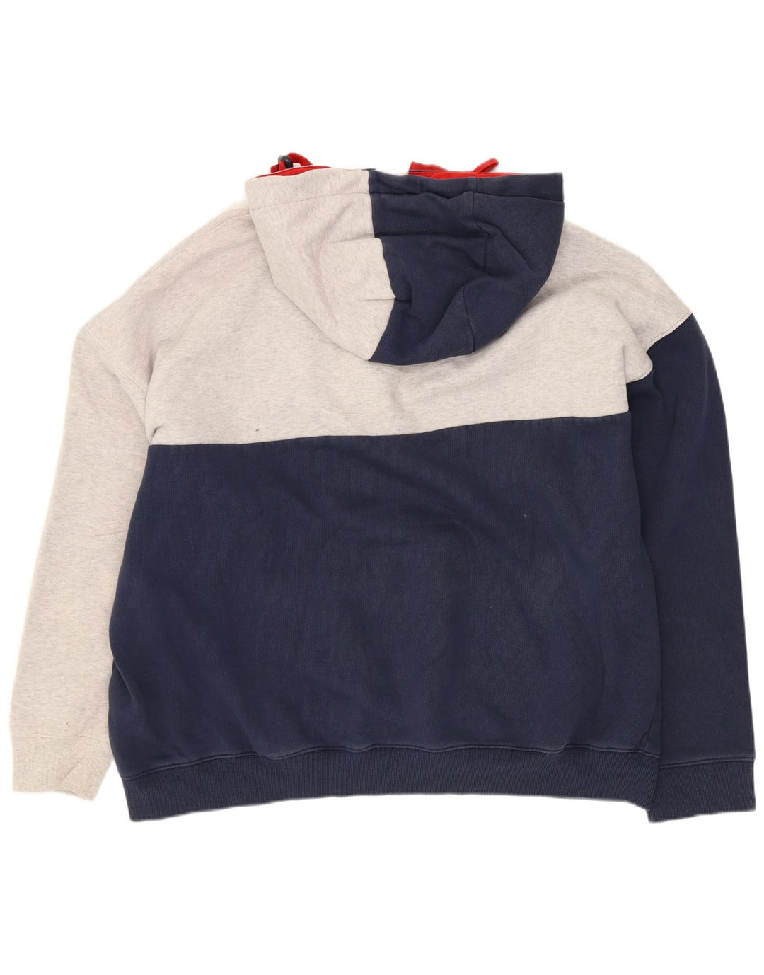 Tommy Hilfiger Mens Button Neck Hoodie Jumper Medium Navy Blue Colourblock