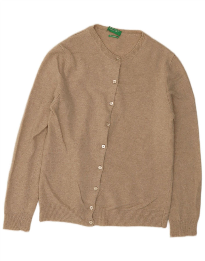 Maglione cardigan da donna Benetton UK 12 Lana nuova beige medio