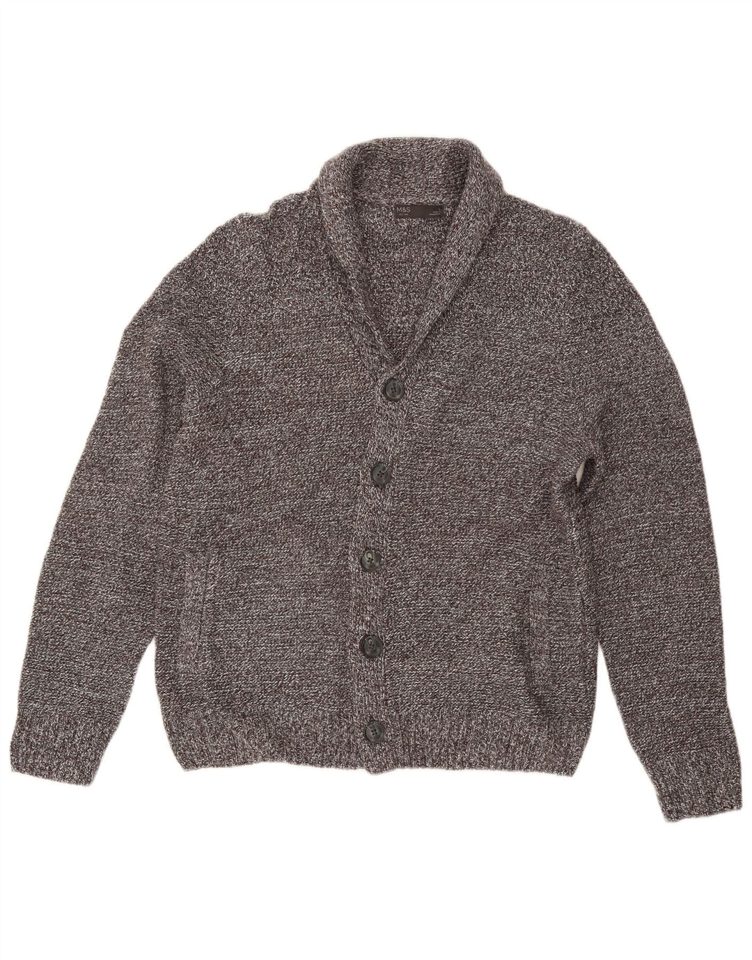 Maglione cardigan da uomo Marks & Spencer grande acrilico chiazzato grigio
